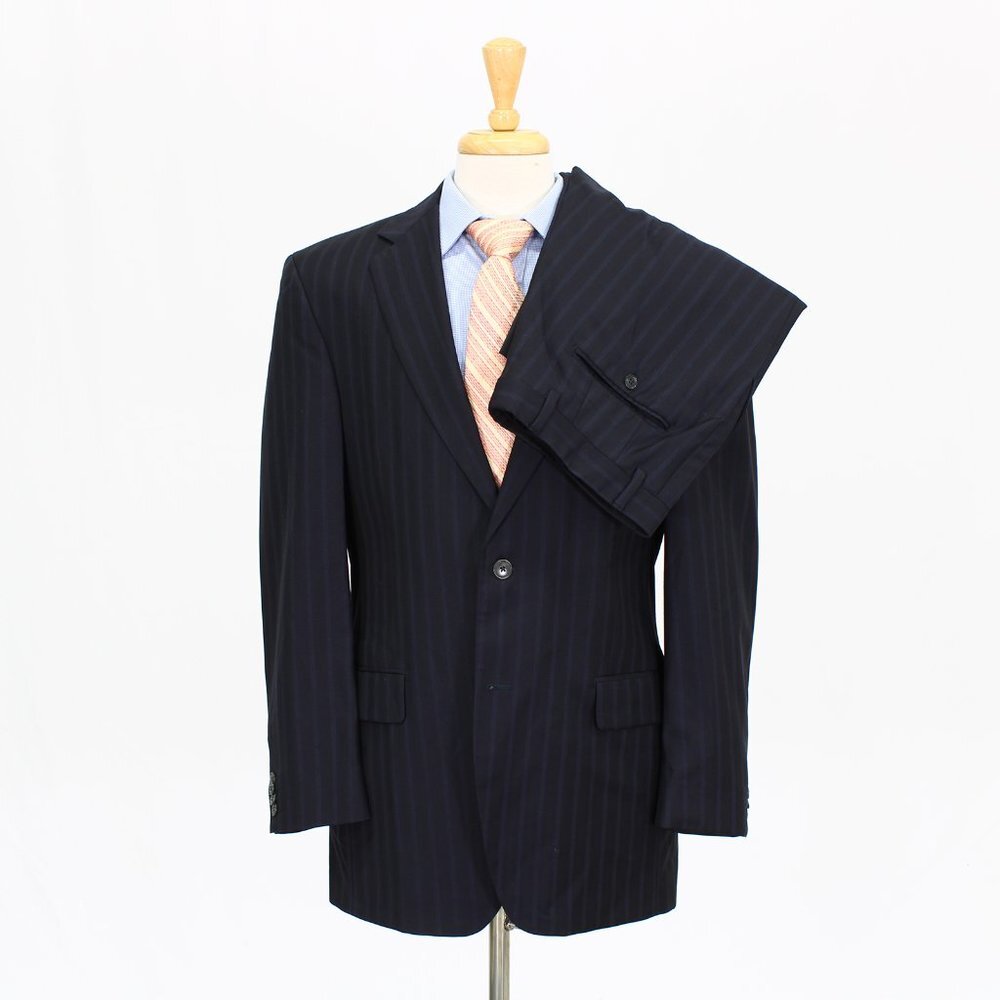 Lubiam 40R 34x27 Navy Striped 2-Button Suit R235